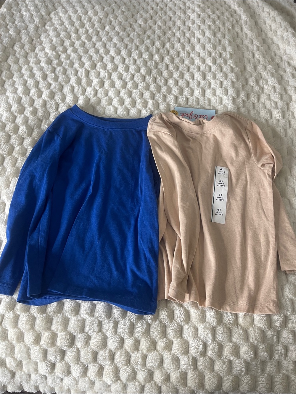 2- Kids Long-Sleeve Tee Set - Blue & Beige Both 4T
